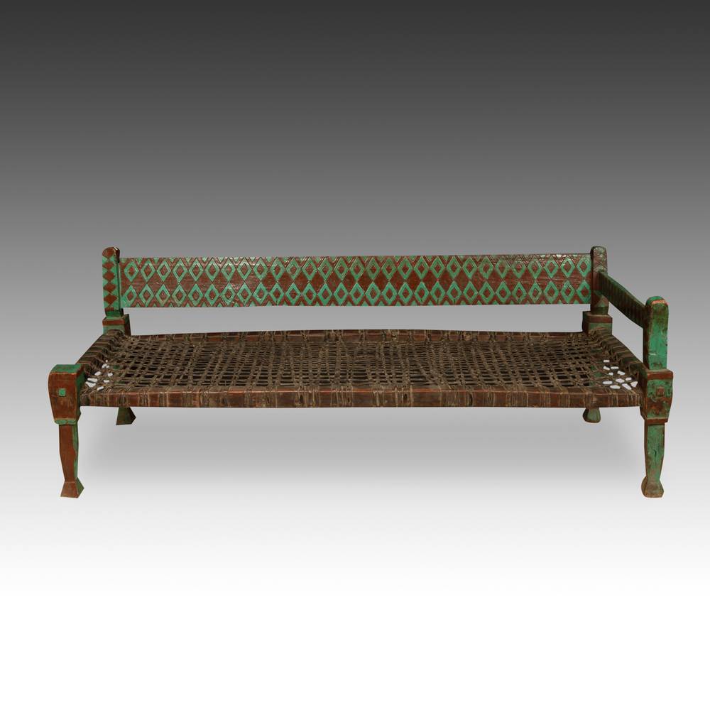 Bench with Plaited Leather Seat