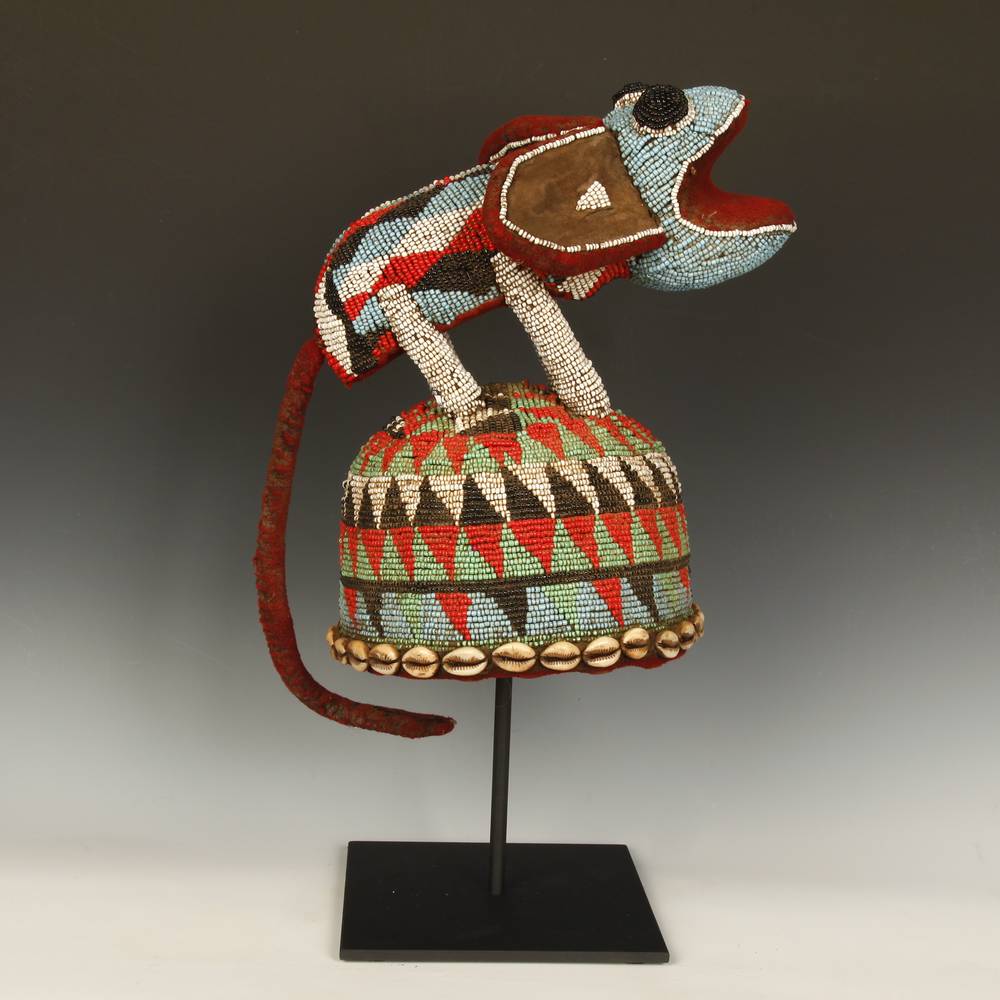 AFRICAN TRIBAL HEADDRESS GLASS BEADS BAMILEKE PEOPLE ROYAL CAMEROON