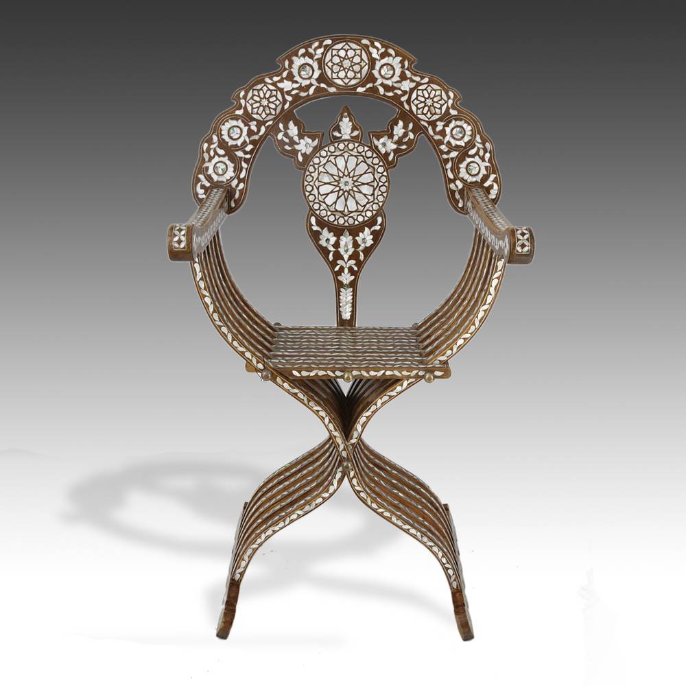 Savonarola Chair With Mother-of-Pearl Inlay and Brass Pins